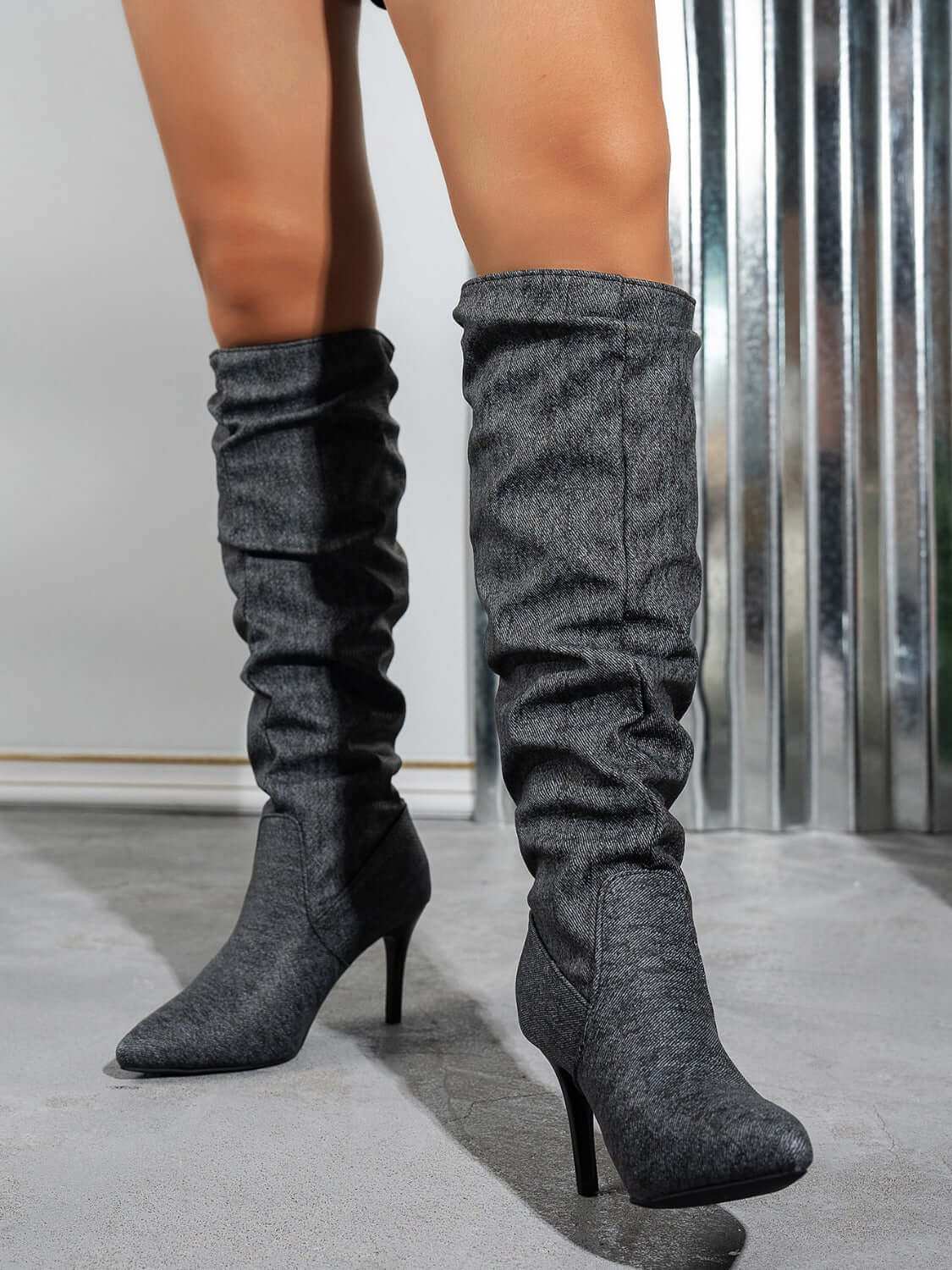 Women's Point Toe Stiletto BootsThese Point Toe Stiletto Boots are designed to elevate any outfit with their sleek and classic design. With a high heel and a mix of elastomer and denim material, thShoesPlush Fashion ShopPlush Fashion ShopPoint Toe Stiletto Boots