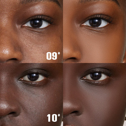 PHOFAY Full Coverage Foundation before and after on various skin tones.