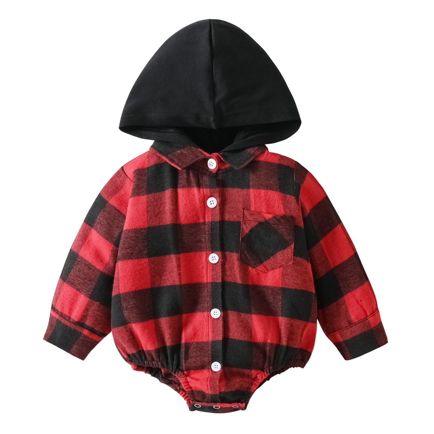 Baby Plaid Button Hooded Jumpsuit - Plush Fashions Shop 