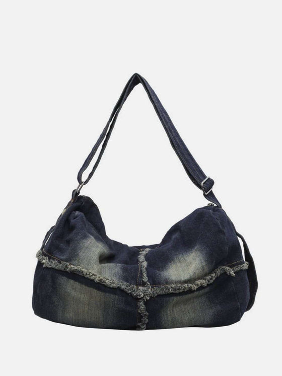 Raw Hem Gradient Crossbody Bag For womenUpgrade your style with the Raw Hem Gradient Crossbody Bag! This Large-sized bag is made from high-quality denim, giving it a trendy and chic look. Carry all your esHandbagPlush Fashion ShopPlush Fashion ShopRaw Hem Gradient Crossbody Bag