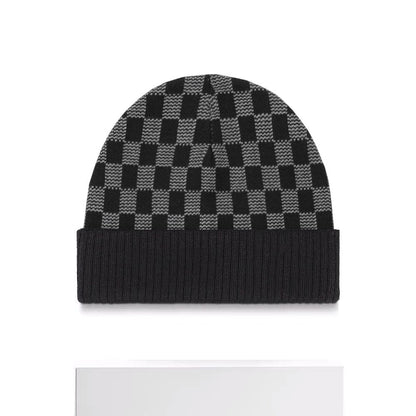 Chessboard Plaid Knitted Hat For Women - Plush Fashions Shop 