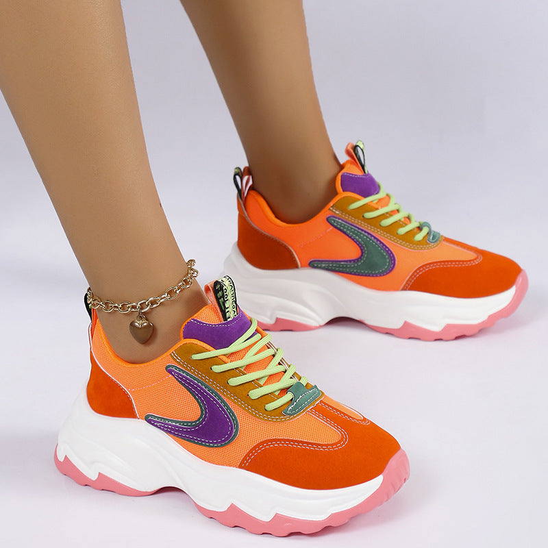 Mixed-color Lace -up Sneakers For Women - Plush Fashions Shop 