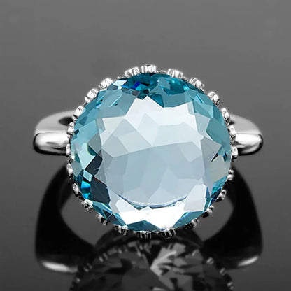 925 Sterling Silver 15ct Round Created Aquamarine Ring For Women - Plush Fashions Shop 