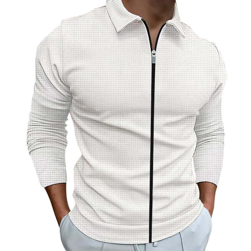 Men's Clothing Waffle Style Zipped Lapel Jacket Outdoor Sports Tops - Plush Fashions Shop 