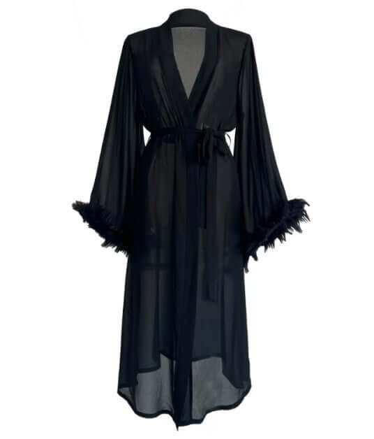 Women's  Silk Feather Long Style Long Sleeve Ladies' Robe - Plush Fashions Shop 