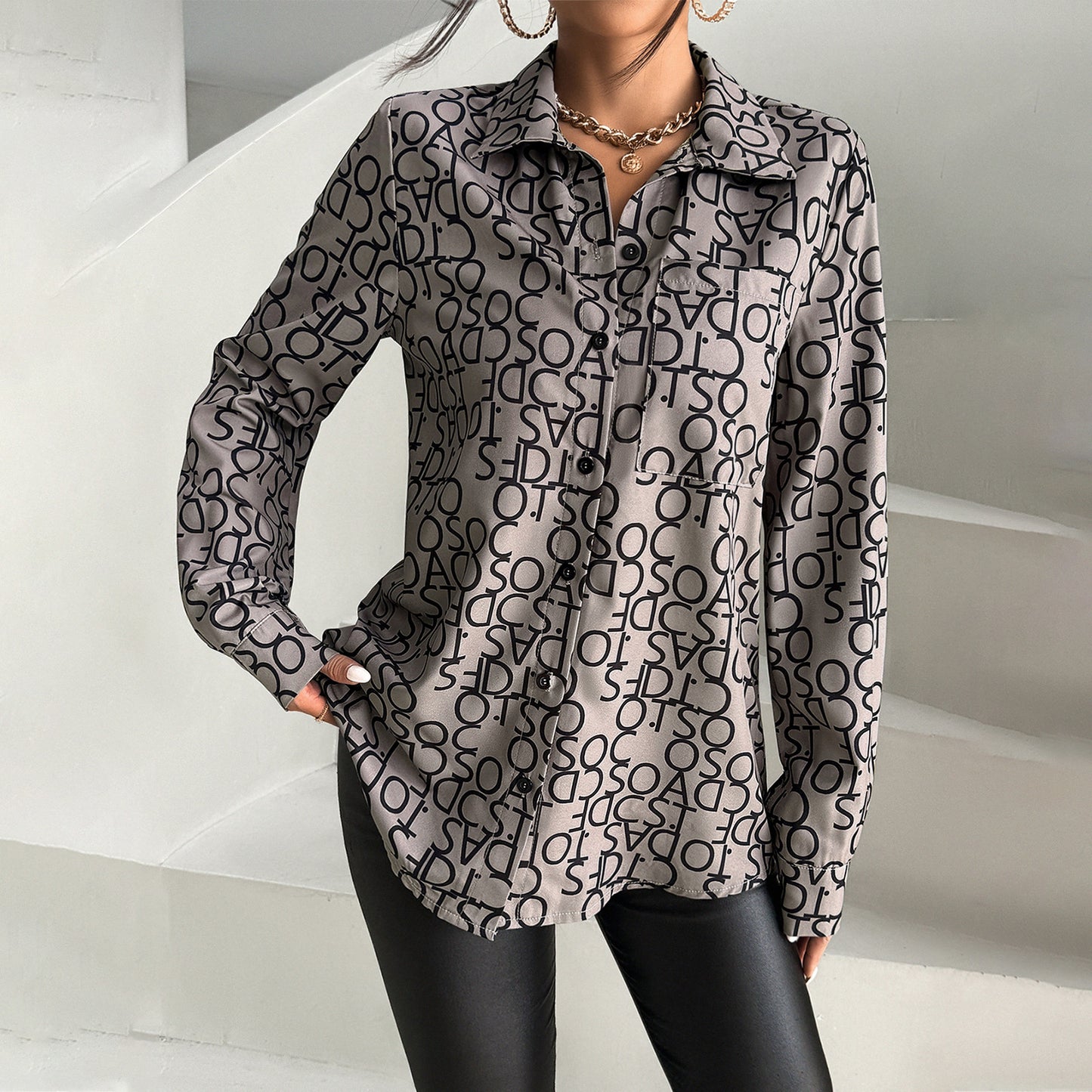 Women's Fashion Temperament Commute Printed Long-sleeved Shirt - Plush Fashions Shop 