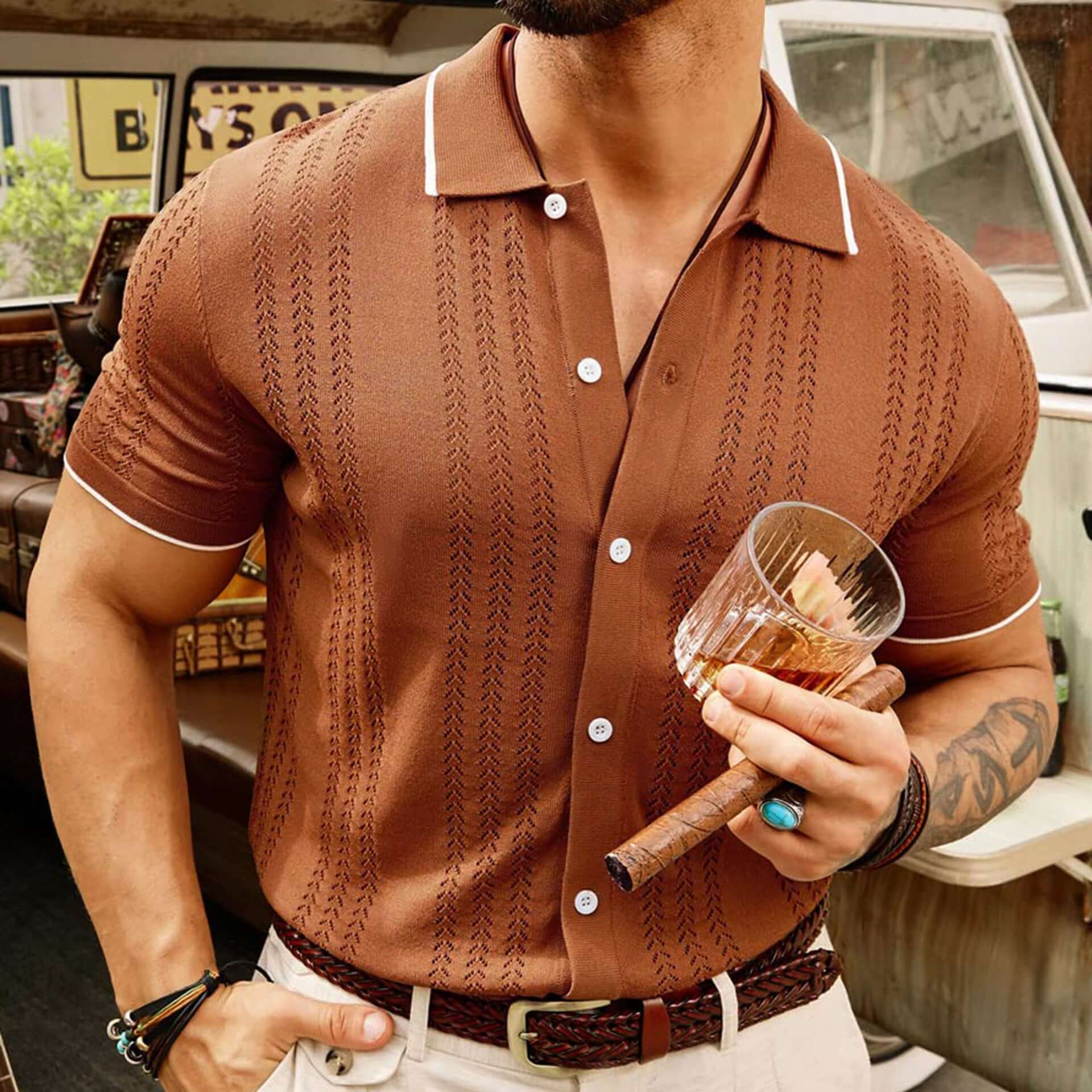 Short-sleeve Summer Button Up Lapel Fashion Businessmen's Clothing - Plush Fashions Shop 