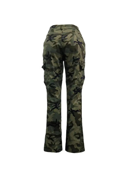 Camo Print Side Pocket Cargo Pants For Women - Plush Fashions Shop 