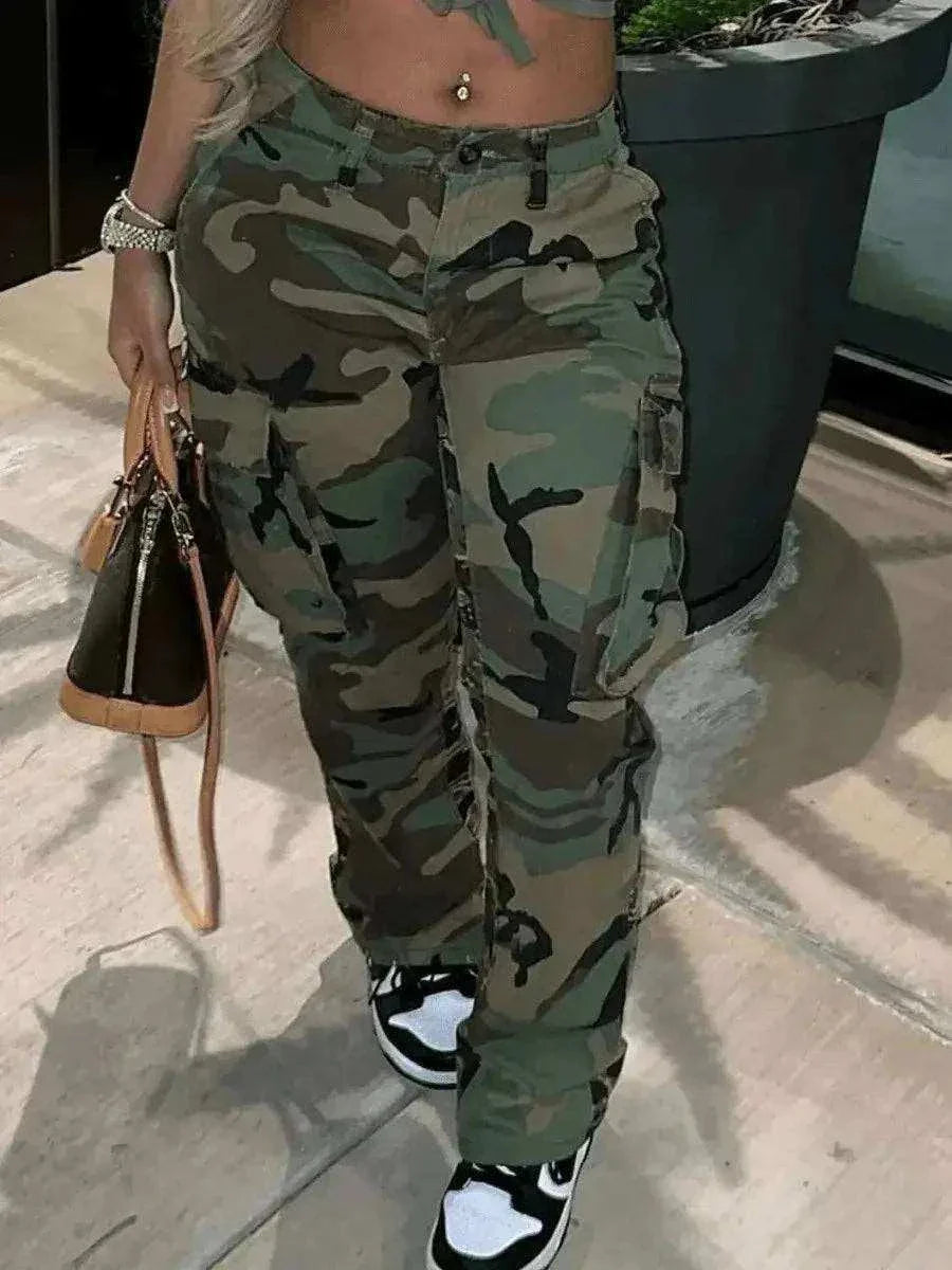 Camo Print Side Pocket Cargo Pants For WomenBe bold and confident with these Camo Print Side Pocket Cargo Pants for Women! Designed with a camouflage print and side pockets, these pants are both stylish and fuPantsPlush Fashions ShopPlush Fashion ShopCamo Print Side Pocket Cargo Pants