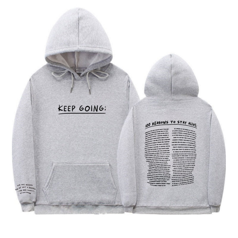 Letter Printing Long-sleeved Drawstring Hooded Sweatshirt With PocketsWomens