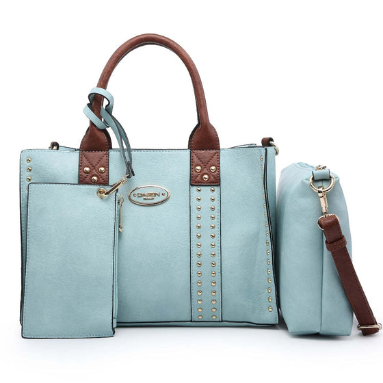 Professional women's 3-piece handbag set with tote, shoulder bag, and clutch.