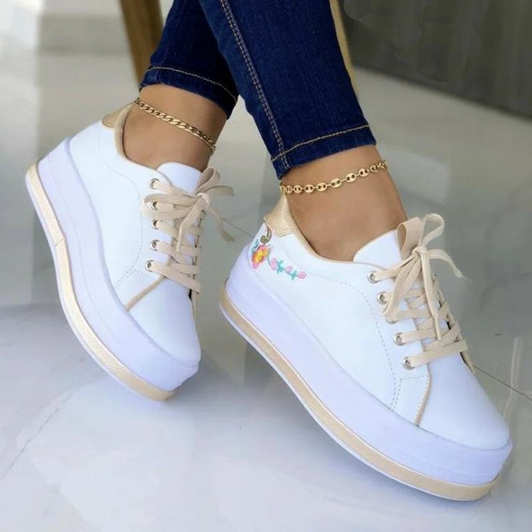 Flowers Embroidery Sneakers For Women Platform Shoes - Plush Fashions Shop 