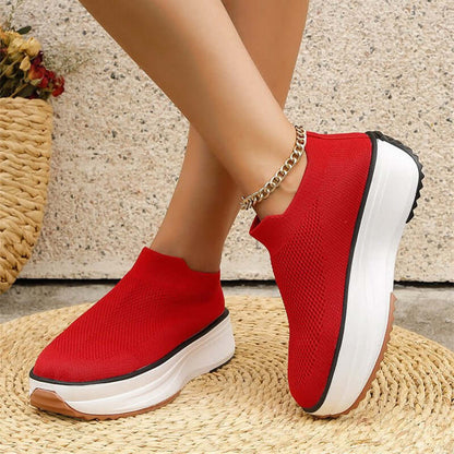 Fashion Thick-soled Ankle Boots Women Casual Round Toe Socks Shoes Breathable Solid Color Short Boots Sports Shoes - Plush Fashions Shop 