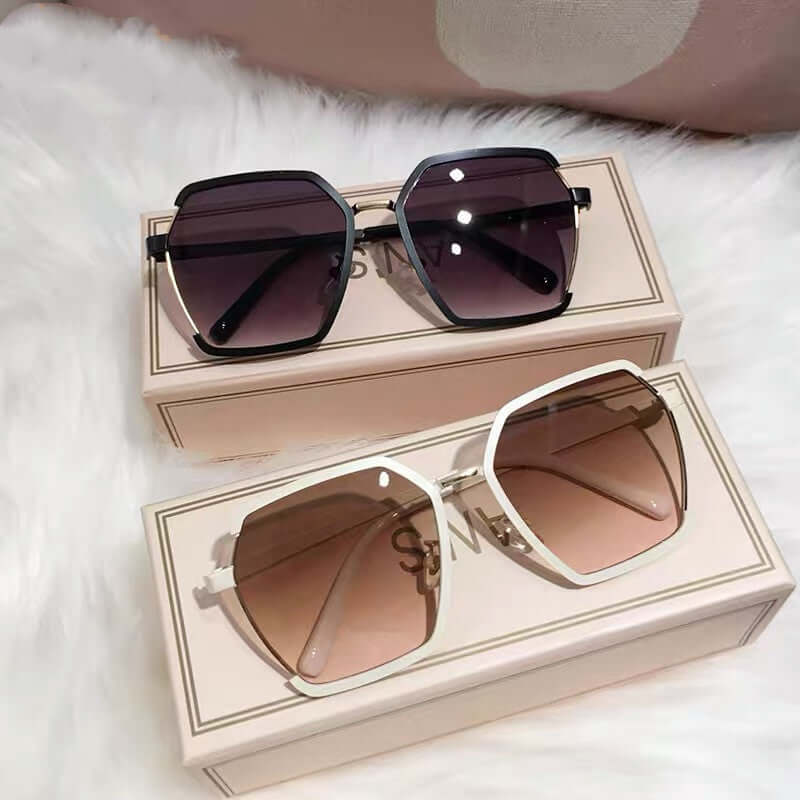 Ins Vintage Half-Frame Sunglasses Summer Oversize Metal Square Eyewear Uv400 Outdoor Sunscreen Women UV Protection Sunglasses - Plush Fashions Shop 