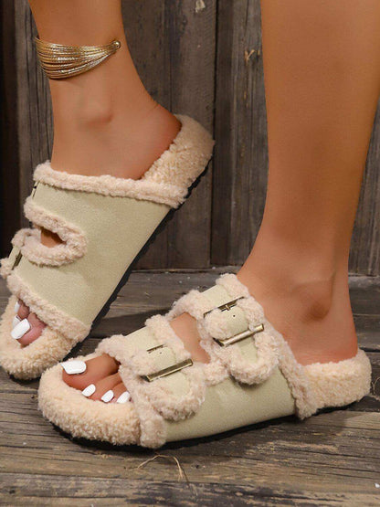 Fluffy Contrast Open Toe SlippersIndulge in luxury with our Fluffy Contrast Open Toe Slippers! Made with soft faux fur and a non-slip rubber sole, these slippers provide both comfort and safety. AvaShoesPlush Fashion ShopPlush Fashion ShopFluffy Contrast Open Toe Slippers