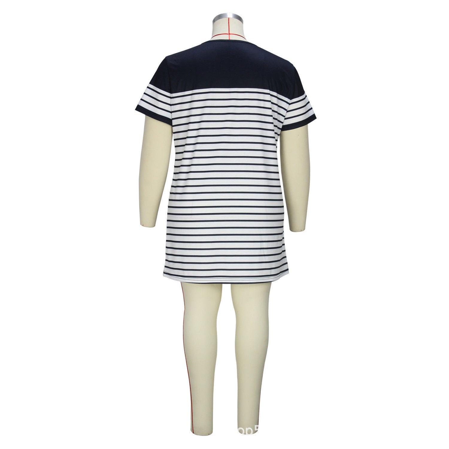 Simple Casual Style Classic Striped Regular Round Neck Short Sleeve One-step Short Skirt - Plush Fashions Shop 