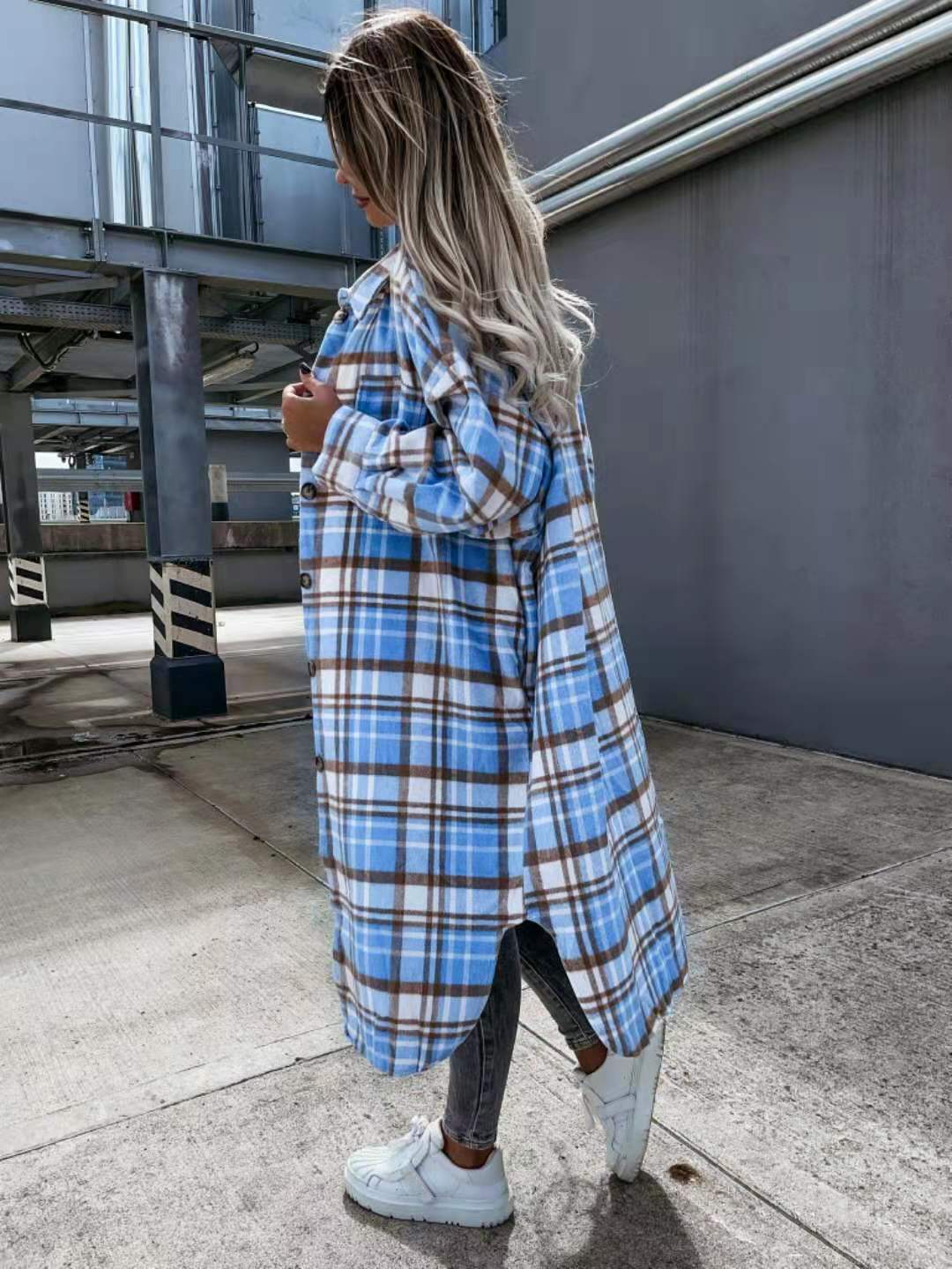 New Style Lengthened Plaid Shirt Women's Clothing - Plush Fashions Shop 