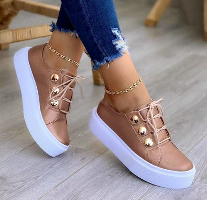 Lace-up Flats Sneakers Women Rivet Casual Shoes For Women - Plush Fashions Shop 