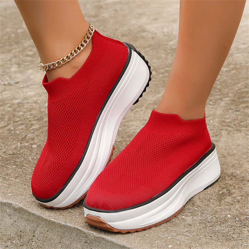 Fashion Thick-soled Ankle Boots Women Casual Round Toe Socks Shoes Breathable Solid Color Short Boots Sports Shoes - Plush Fashions Shop 