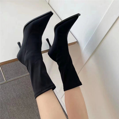 Fruit Color Pointed Toe Short Boots Women Stiletto High Heel Boots - Plush Fashions Shop 