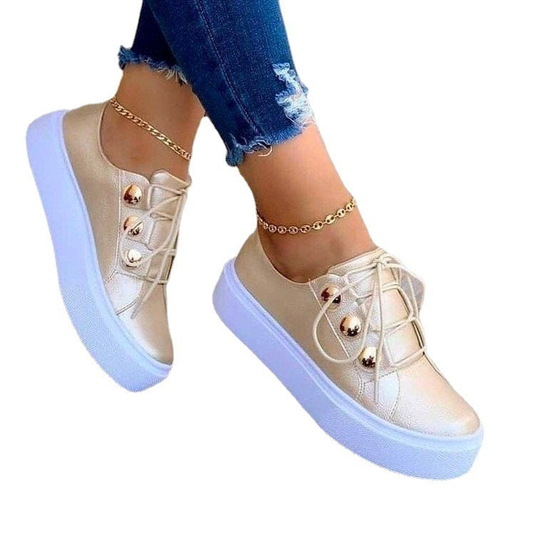 Lace-up Flats Sneakers Women Rivet Casual Shoes For Women - Plush Fashions Shop 