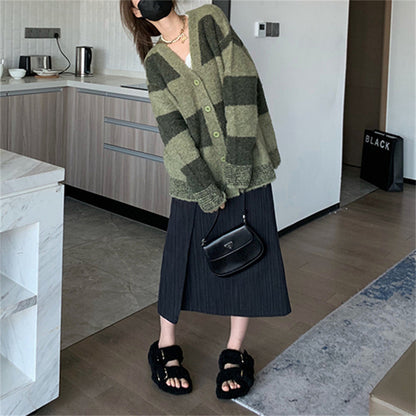 Slim Green Plaid Contrast Knit Women - Plush Fashions Shop 