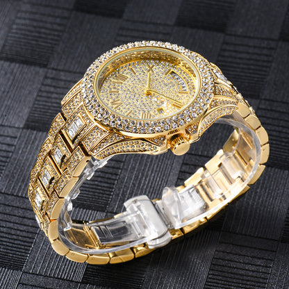 Outside The Watch Fashionable High-end Double Calendar Business Full Diamond Quartz - Plush Fashions Shop 