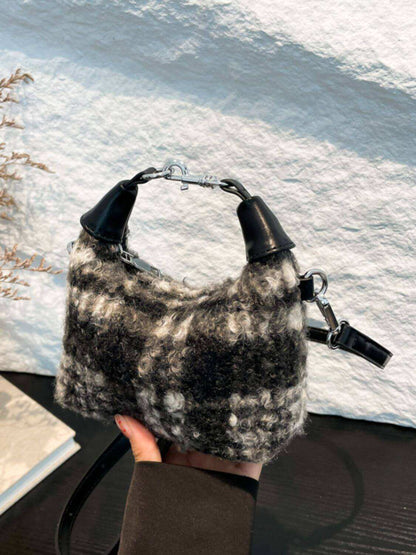 Fuzzy Polyester Mini Handbag with ZipperBe the envy of every fashionista with our Fuzzy Polyester Mini Handbag! Measuring at 6.3 x 2.4 x 4.9 inches and weighing only 4.9 oz, this bag is perfect for carryinHandbagsPlush Fashion ShopPlush Fashion ShopFuzzy Polyester Mini Handbag