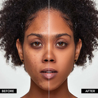 PHOFAY Full Coverage Foundation before and after application on skin complexion.