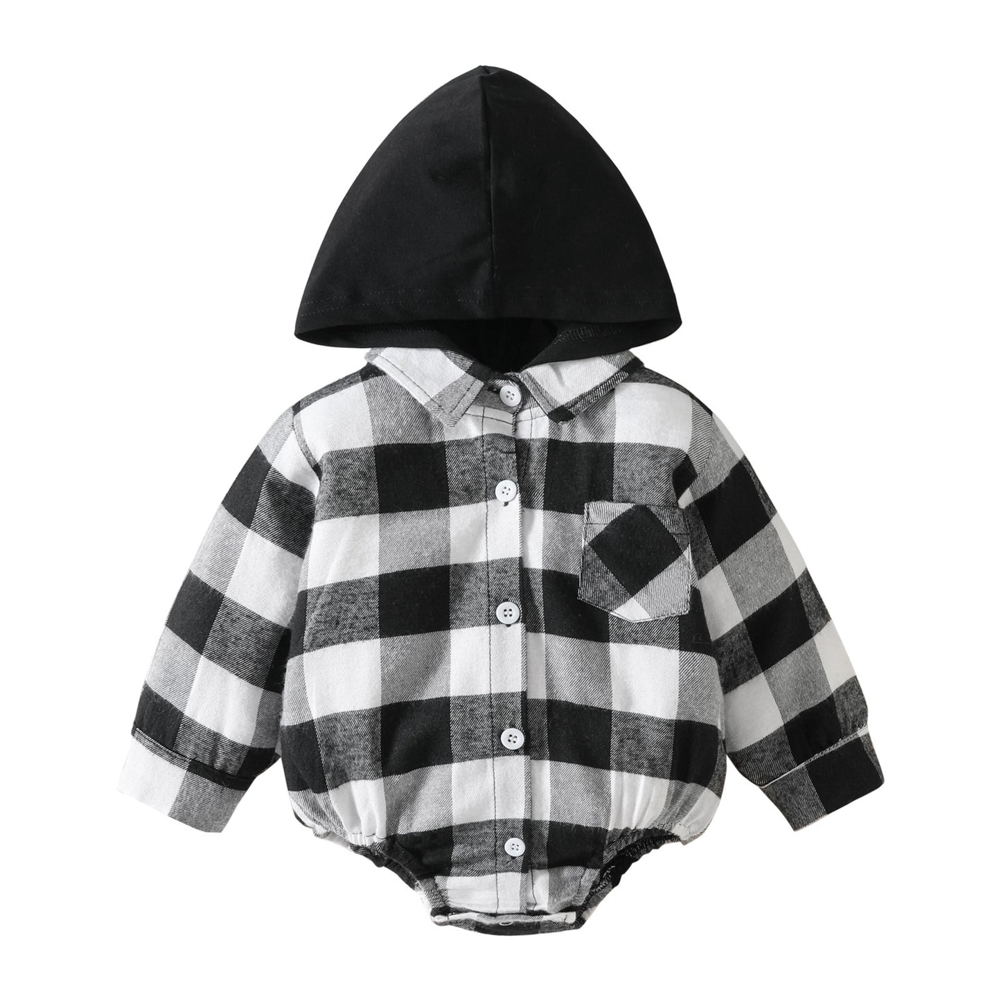 Baby Plaid Button Hooded Jumpsuit - Plush Fashions Shop 