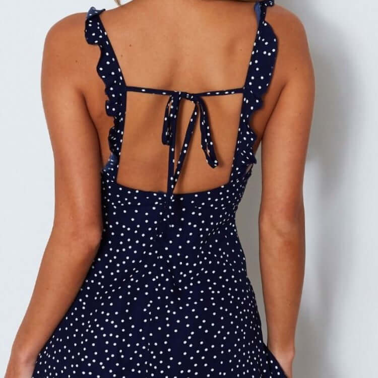 Polka-dot Strappy Dress Women Summer Fashion Beach Sundress - Plush Fashions Shop 