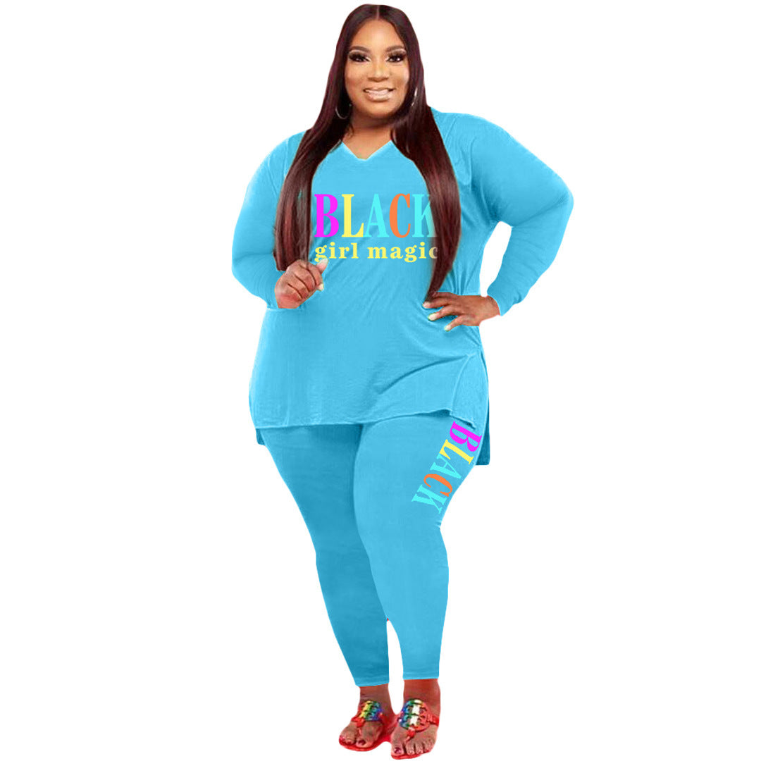 Women's Plus Size Sports And Leisure Printed Two-piece set - Plush Fashions Shop 