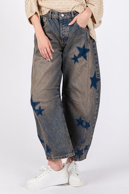 Women's Star Wide Leg Jeans with Pockets