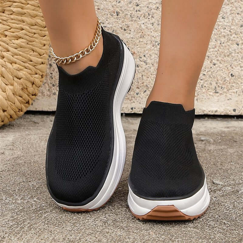 Fashion Thick-soled Ankle Boots Women Casual Round Toe Socks Shoes Breathable Solid Color Short Boots Sports Shoes - Plush Fashions Shop 