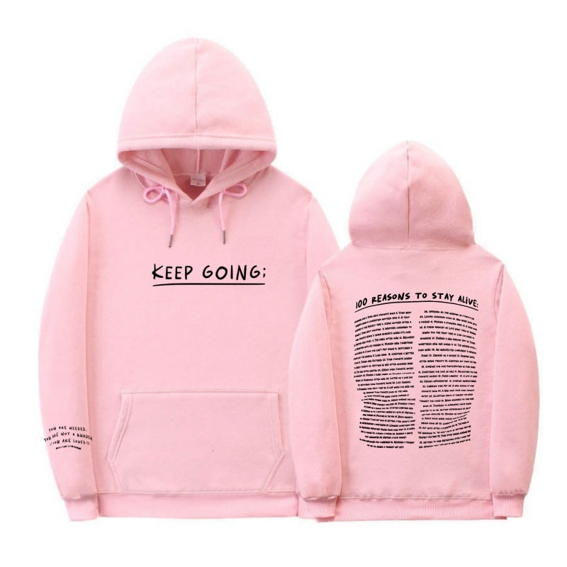 Letter Printing Long-sleeved Drawstring Hooded Sweatshirt With PocketsWomens