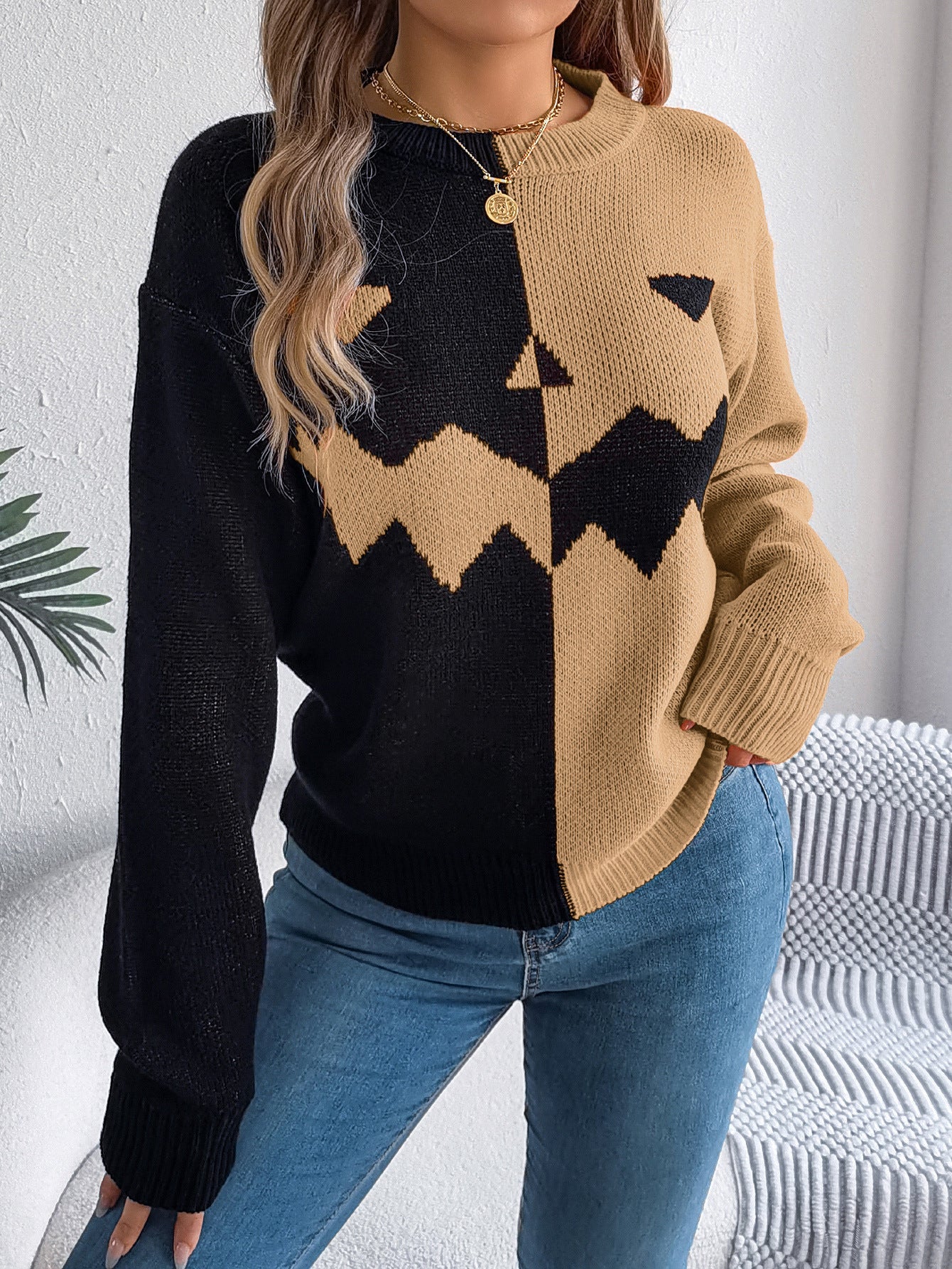 Halloween Contrast-Color Pullover Sweaters For Women