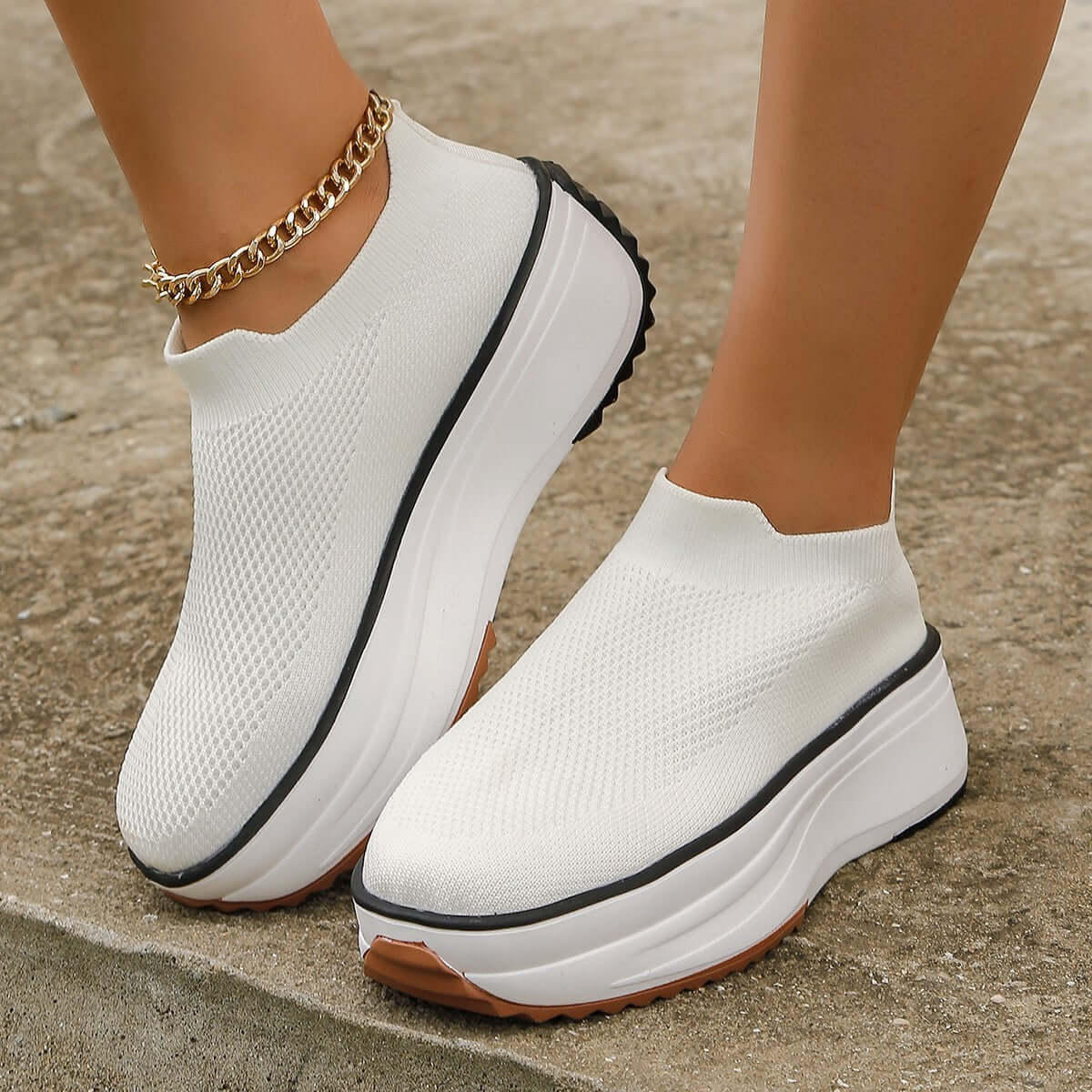 Fashion Thick-soled Ankle Boots Women Casual Round Toe Socks Shoes Breathable Solid Color Short Boots Sports Shoes - Plush Fashions Shop 