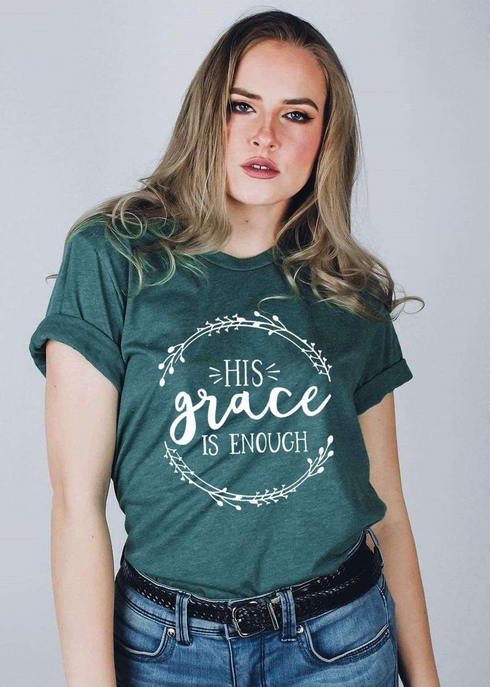 Women's His Grace Is Enough Short Sleeve Casual Tee Shirt - Premium T shirts from Plush Fashions Shop - Just $27.04! Shop now!