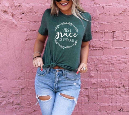 Women's His Grace Is Enough Short Sleeve Casual Tee Shirt - Premium T shirts from Plush Fashions Shop - Just $27.04! Shop now!